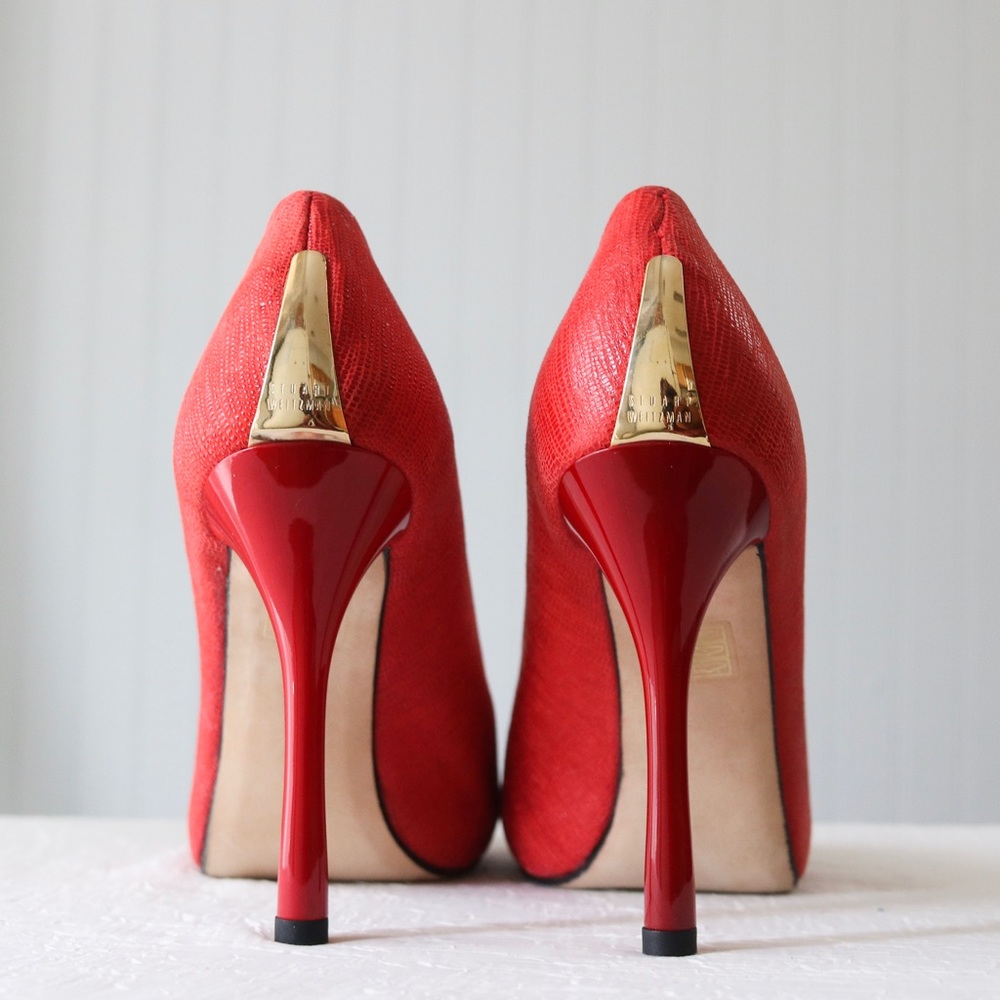 Stuart Weitzman red peep-toe stiletto pumps